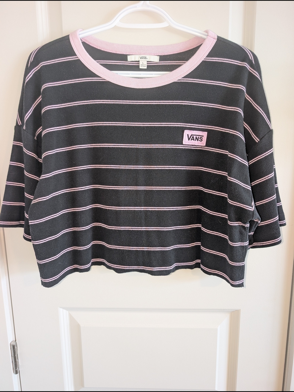 Vans Black & Pink Striped Crop Tee
